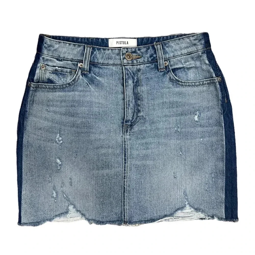Pistola Distressed Blue Denim Mini Jean Skirt 28